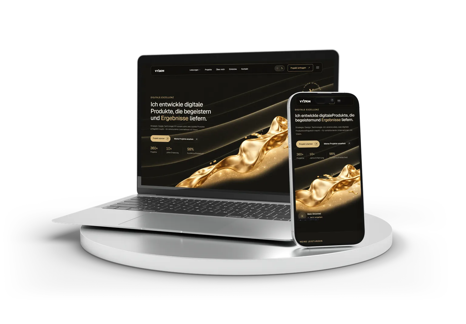 VYZION Website im Dark Mode auf Laptop und Smartphone
