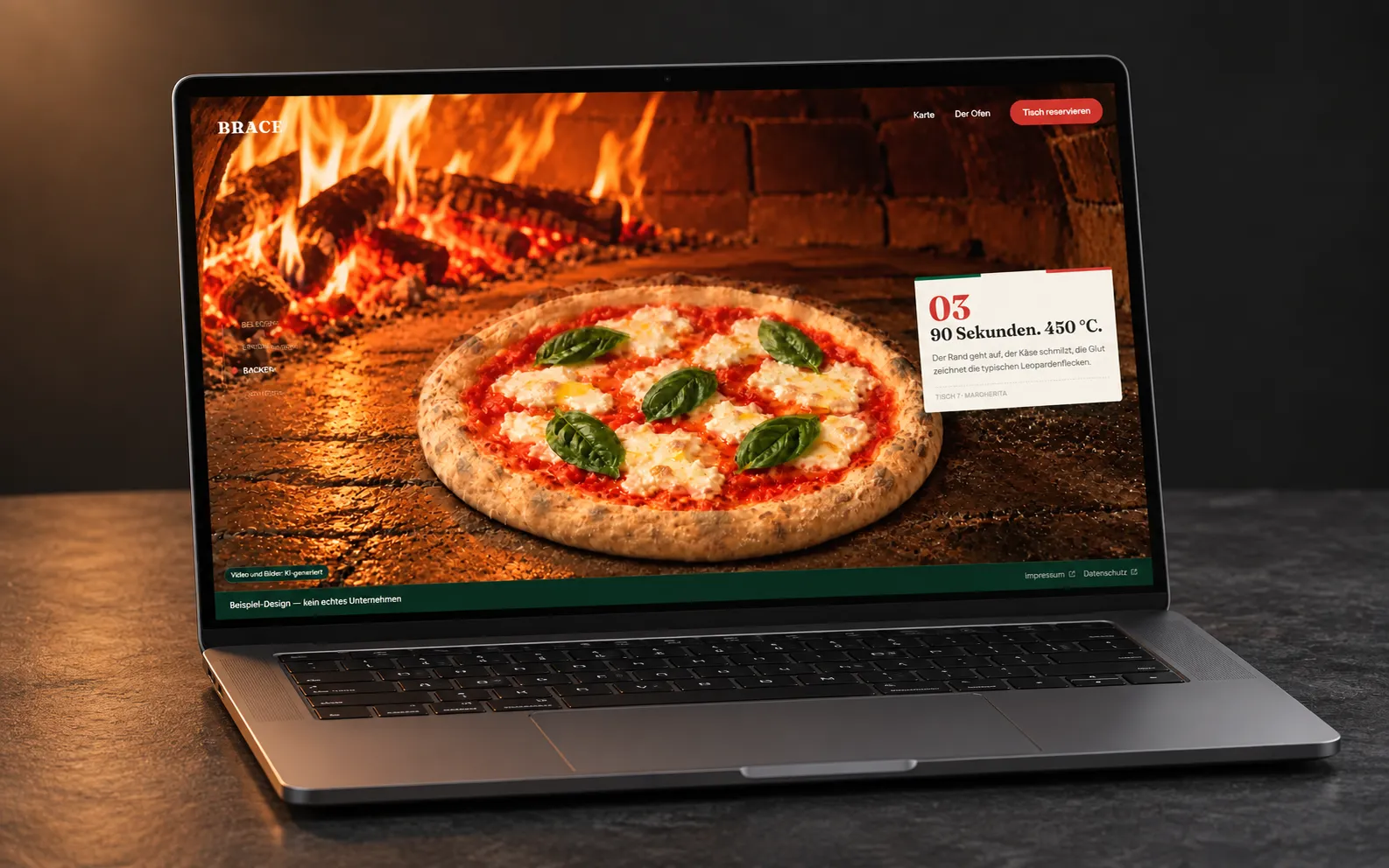 Pizzeria-Demo BRACE auf einem Laptop